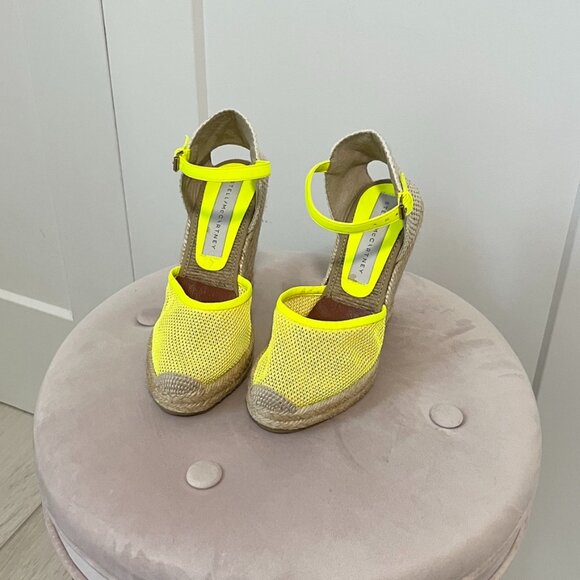 Stella McCartney Yellow Mesh Espadrille Wedge Heels Size 35 - Picture 1 of 7